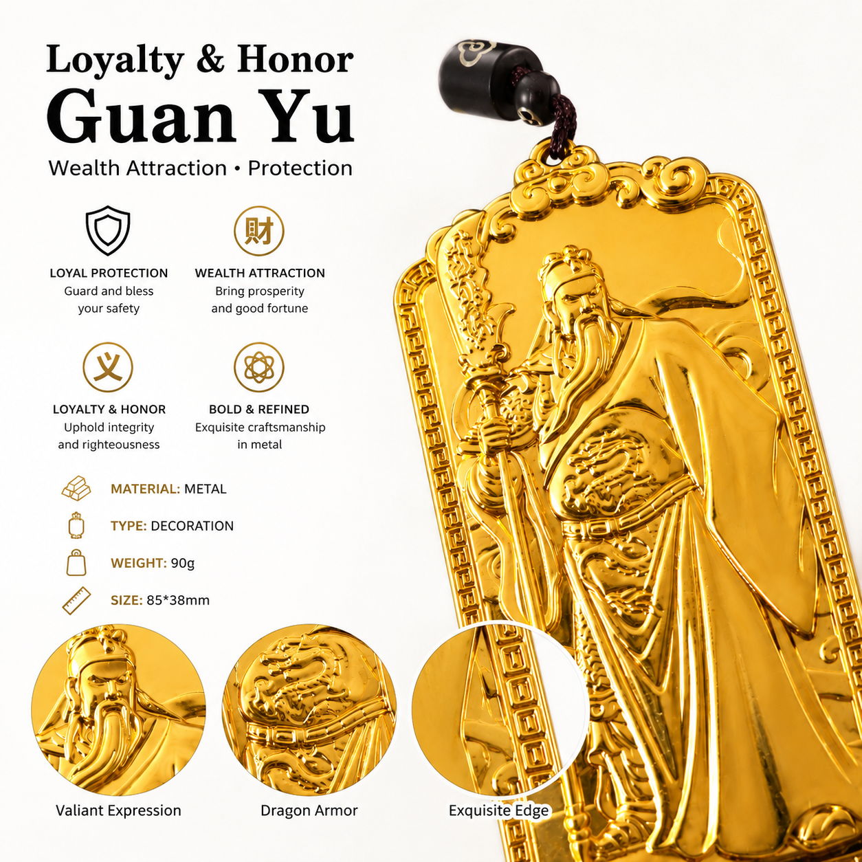 Guan Yu Saint of War Gold Plaque | Business Success & Protection
